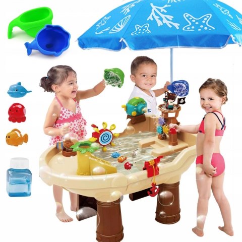WOOPIE Stolik Wodny 2w1 Piaskownica Statek Piracki z Parasolem XL z Maszyna do Robienia Baniek Mydlanych