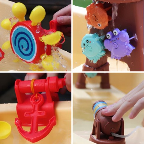 WOOPIE Stolik Wodny 2w1 Piaskownica Statek Piracki z Parasolem XL z Maszyna do Robienia Baniek Mydlanych