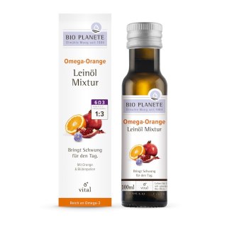 OMEGA ORANGE - MIESZANKA Z OLEJEM LNIANYM (PYŁEK KWIATOWY, POMARAŃCZA) BIO 100 ml - BIO PLANETE