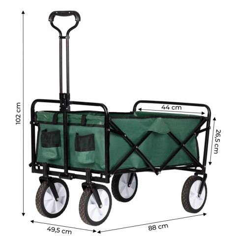 Składany duży wózek ogrodowy plażowy turystyczny transportowy zielony