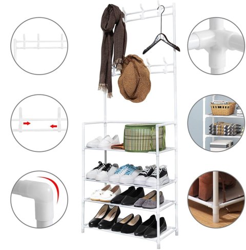 Stojący wieszak na ubrania z półkami biały 80x26x150,5 cm