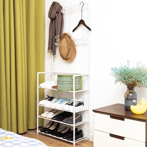 Stojący wieszak na ubrania z półkami biały 80x26x150,5 cm