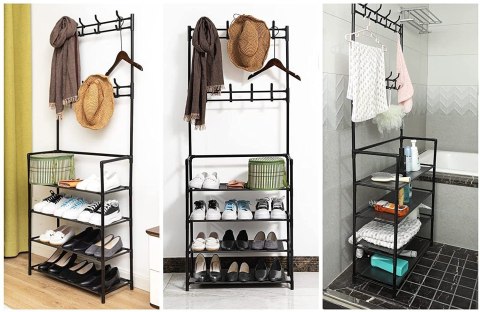 Stojący wieszak na ubrania z półkami czarny 80x26x150,5 cm