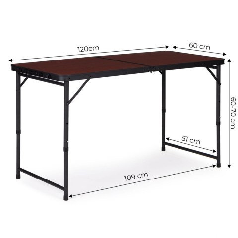 Stolik turystyczny stół składany ogrodowy walizka z uchwytem do przenoszenia i regulacją wysokości 120x60x70 cm bordowy