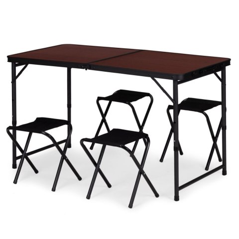 Stolik turystyczny stół składany ogrodowy walizka z uchwytem do przenoszenia i regulacją wysokości i zestawem 4 krzesełek 120x60
