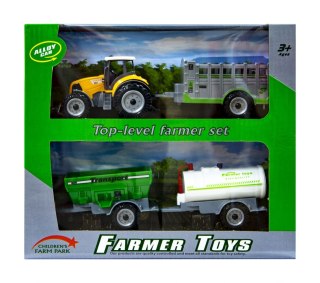 Traktor z wymiennymi przyczepami pomarańczowy