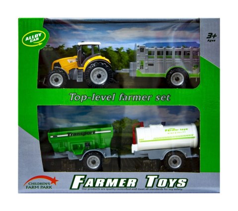 Traktor z wymiennymi przyczepami pomarańczowy