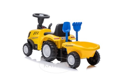 Jeździk odpychacz traktor z przyczepką i funkcjami dźwiękowymi oraz świetlnymi NEW HOLLAND żółty