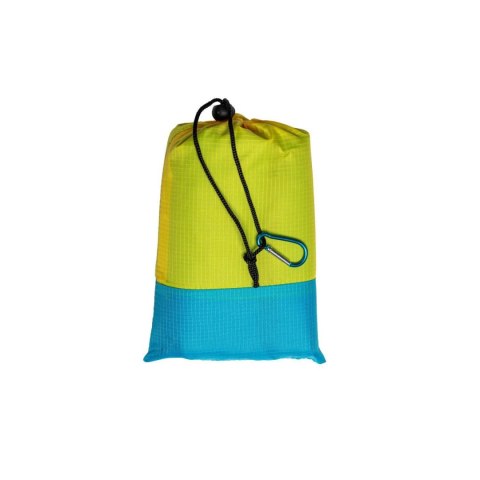 Wodoodporna mata plażowa koc piknikowy 210x200 cm niebieska z żółtą lamówką