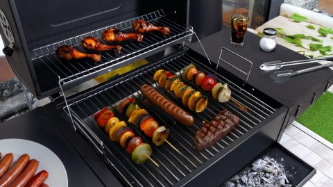 Duży grill węglowy ogrodowy ruszt z pokrywą szuflada na popiół termometr