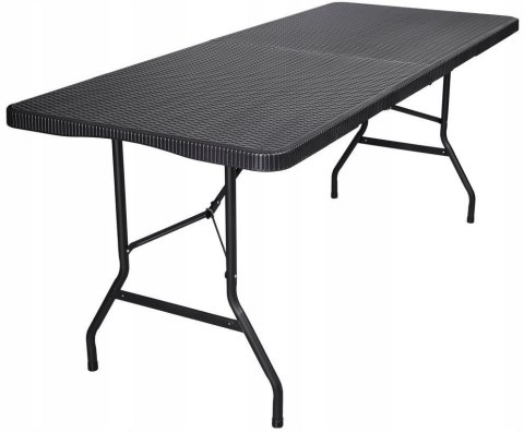 Duży stół składany ogrodowy cateringowy bankietowy rattan walizka 180cm czarny