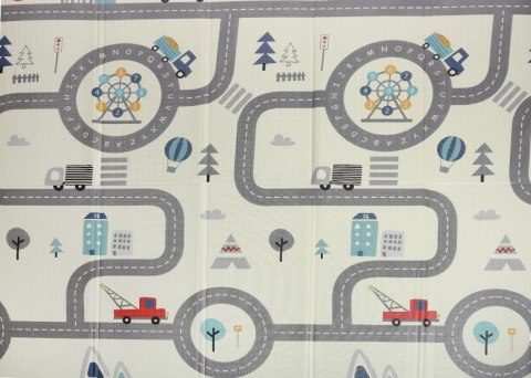 Dwustronna składana kolorowa edukacyjna piankowa mata dziecięca XXL 180x200 cm - tor samochodowy