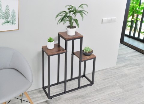 Kwietnik stojący metalowy piętrowy stojak na 3 kwiaty regał dąb antyczny