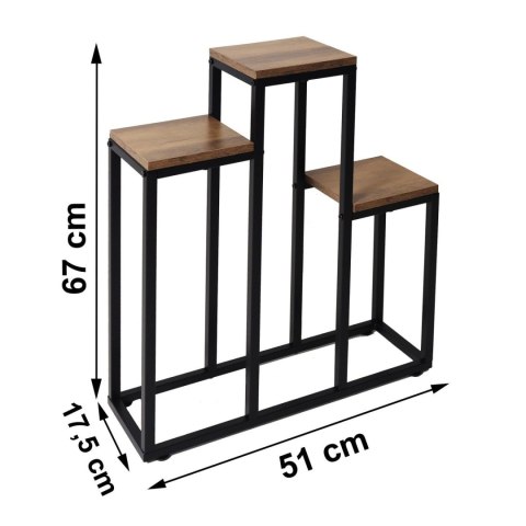 Kwietnik stojący metalowy piętrowy stojak na 3 kwiaty regał dąb rustykalny