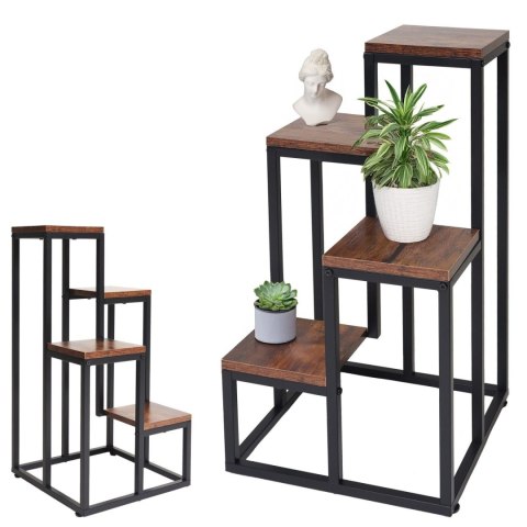 Kwietnik stojący metalowy piętrowy stojak na 4 kwiaty regał dąb antyczny