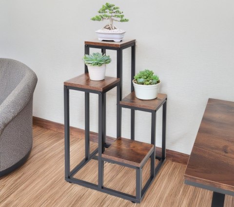 Kwietnik stojący metalowy piętrowy stojak na 4 kwiaty regał dąb antyczny