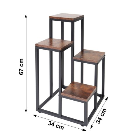 Kwietnik stojący metalowy piętrowy stojak na 4 kwiaty regał dąb antyczny