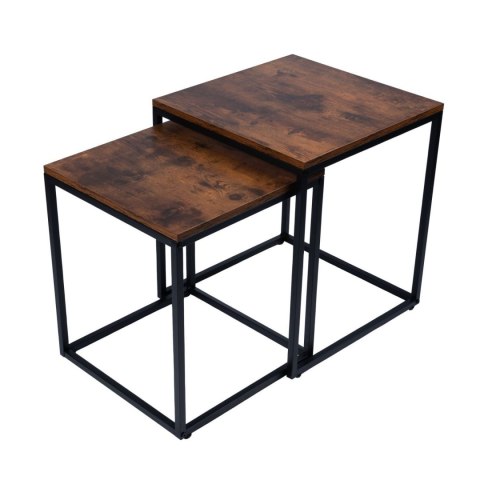 Nowoczesne stoliki kawowe kwadratowe zestaw 2w1 loft industrial ława stół stolik dąb antyczny