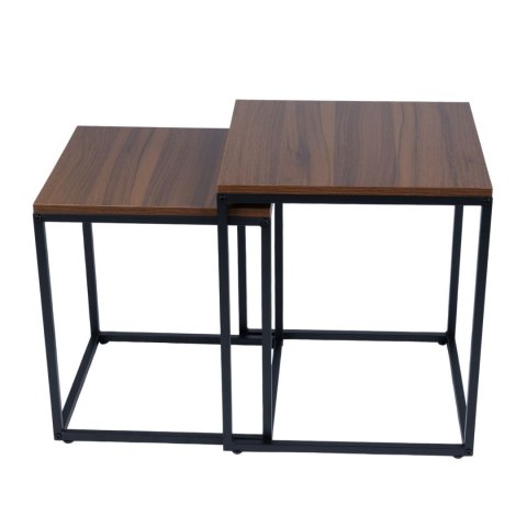 Nowoczesne stoliki kawowe kwadratowe zestaw 2w1 loft industrial ława stół stolik orzech włoski