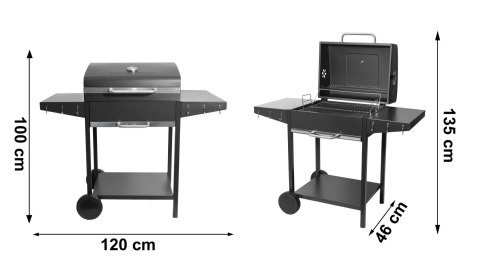 Duży grill węglowy ogrodowy ruszt z pokrywą szuflada na popiół termometr