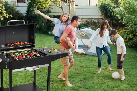 Duży grill węglowy ogrodowy ruszt z pokrywą szuflada na popiół termometr