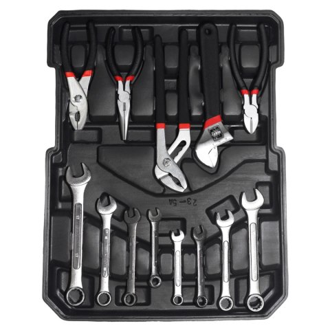 Duży zestaw narzędzi metalowa walizka na kółkach narzędziowa 189 elementów klucze wkrętaki bity