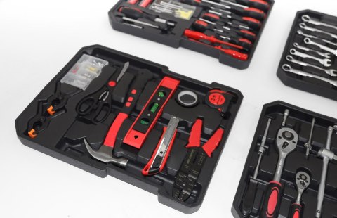 Duży zestaw narzędzi metalowa walizka na kółkach narzędziowa 189 elementów klucze wkrętaki bity