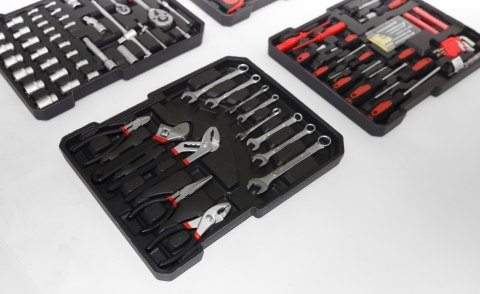 Duży zestaw narzędzi metalowa walizka na kółkach narzędziowa 189 elementów klucze wkrętaki bity