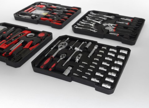 Duży zestaw narzędzi metalowa walizka na kółkach narzędziowa 189 elementów klucze wkrętaki bity