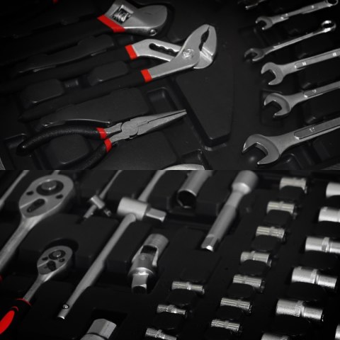 Duży zestaw narzędzi metalowa walizka na kółkach narzędziowa 189 elementów klucze wkrętaki bity