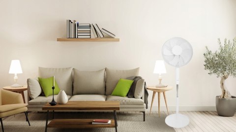 Wentylator podłogowy wiatrak stojący 5 łopatek mocny cichy 3 tryby regulacja 45W biały Bauerkraft