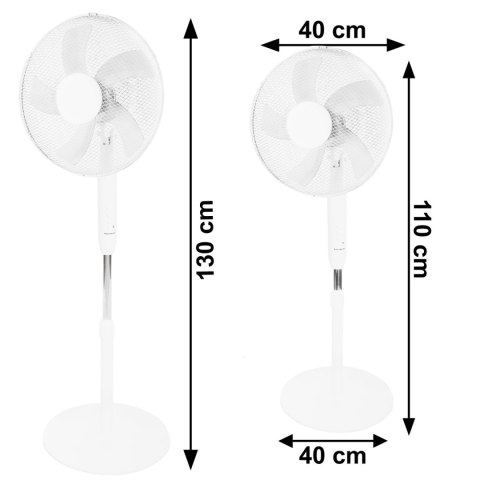 Wentylator podłogowy wiatrak stojący 5 łopatek mocny cichy 3 tryby regulacja 45W biały Bauerkraft