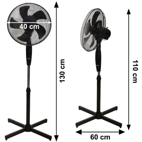 Wentylator podłogowy wiatrak stojący 5 łopatek mocny cichy 3 tryby regulacja 45W czarny Bauerkraft