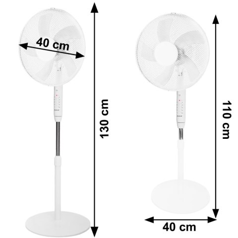 Wentylator podłogowy wiatrak stojący 5 łopatek mocny cichy timer pilot 3 tryby regulacja 45W biały Bauerkraft