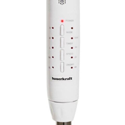 Wentylator podłogowy wiatrak stojący 5 łopatek mocny cichy timer pilot 3 tryby regulacja 45W biały Bauerkraft