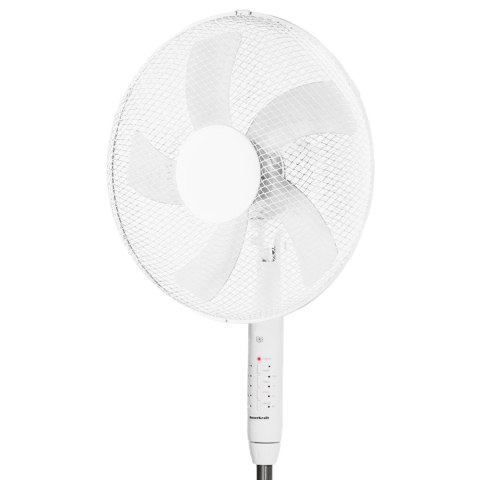 Wentylator podłogowy wiatrak stojący 5 łopatek mocny cichy timer pilot 3 tryby regulacja 45W biały Bauerkraft