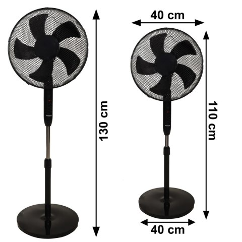 Wentylator podłogowy wiatrak stojący 5 łopatek mocny cichy timer pilot 3 tryby regulacja 45W czarny Bauerkraft