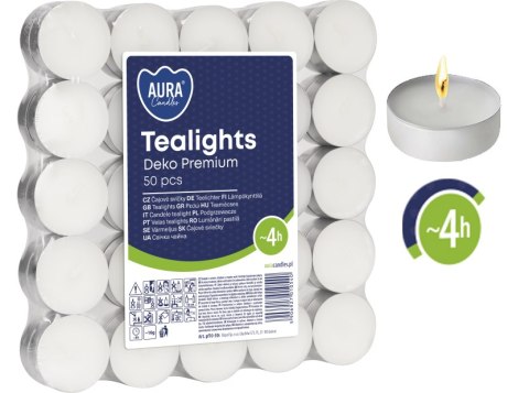 AURA Podgrzewacze Tealights Deko Premium 4h 50 szt. pf10-50s