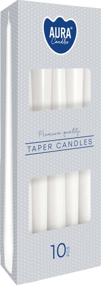AURA Świece Stołowe Stożkowe Białe 7h 10 szt. s30-090