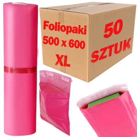 Foliopaki Kurierskie Różowe XL 500x600mm - 50 szt.