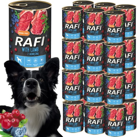 Karma Mokra Dla Psów RAFI z Jagnięciną, Borówką i Żurawiną 400g - 24 szt.