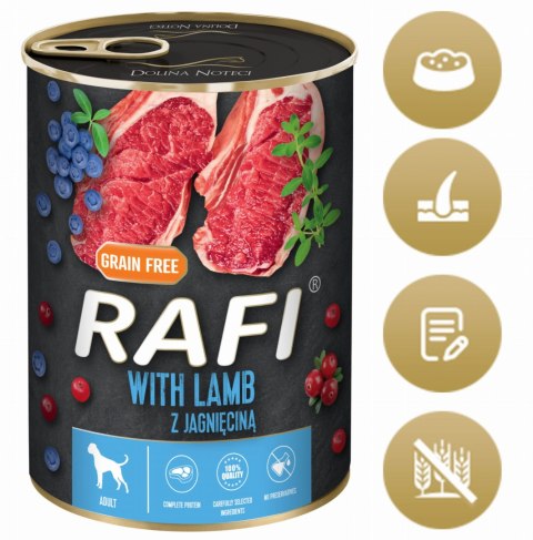 Karma Mokra Dla Psów RAFI z Jagnięciną, Borówką i Żurawiną 400g - 24 szt.