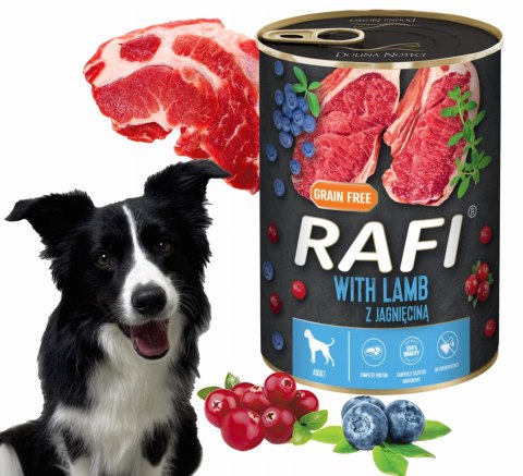 Karma Mokra Dla Psów RAFI z Jagnięciną, Borówką i Żurawiną 400g - 24 szt.