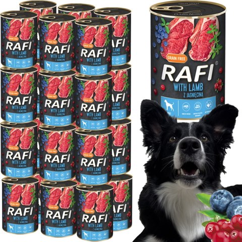 Karma Mokra Dla Psów RAFI z Jagnięciną, Borówką i Żurawiną 400g - 24 szt.