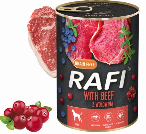 Karma Mokra Dla Psów RAFI z Wołowiną, Borówką i Żurawiną 400g - 6 szt.