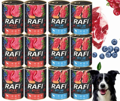 Zestaw 12x400g Karma Mokra Dla Psów RAFI MIX Smaków (Jagnięcina, Wołowina)