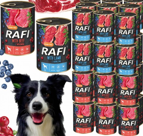 Zestaw 48x400g Karma Mokra Dla Psów RAFI MIX Smaków (Jagnięcina, Wołowina)