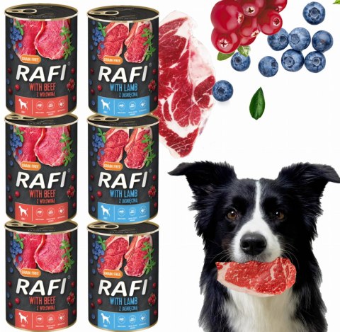 Zestaw 6x400g Karma Mokra Dla Psów RAFI MIX Smaków (Jagnięcina, Wołowina)