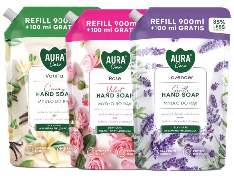 Zestaw 3x1000 ml AURA Care Mydło Do Rąk Uzupełniające Lawenda Róża Wanilia