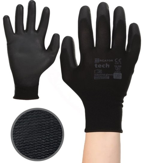 Rękawice Robocze MERCATOR Tech Black+Black PU - 12 Par (10 - XL)